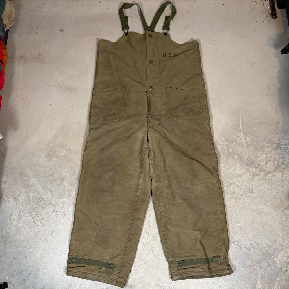 Vintage WWII US Navy USN Deck Overalls Jungle Cloth N-1 Bibs Large Stenciled